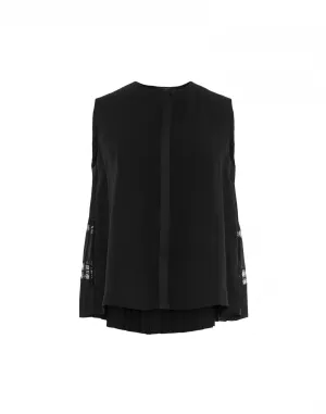 'Concertina' Black Sleeveless Shirt