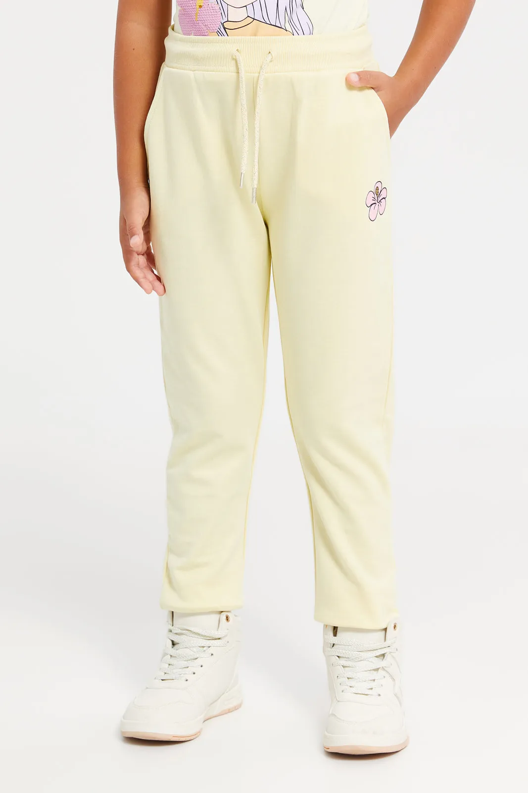 Girls Yellow Placement Print Active Pant