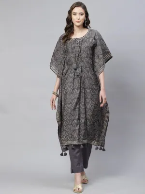 Grey Modal Bandhej Kaftan Pant Set