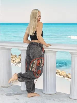 Handmade Unisex Boho Cotton Hippie Yoga Pants Size L/XL-XXL Gray Red