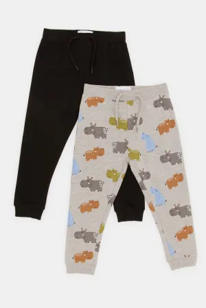 Infant Boys Black And Beige Active Pants Set (2 Piece)