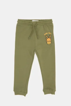 Infant Boys Olive Printed Active Pants