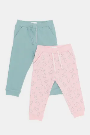 Infant Girls Green And Pink Print Active Pant Set (Pack of 2)