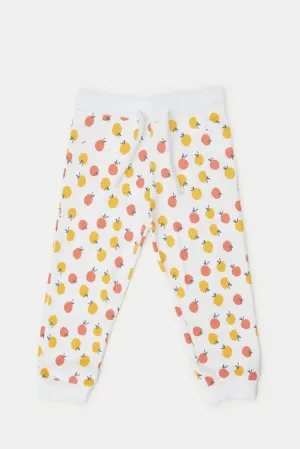 Infant Girls White Printed Active Pants