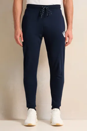 Men Navy Logo Print Active Pants