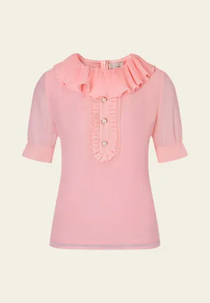 Pink Ruffle Collar Chiffon Blouse