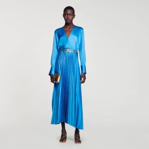 Pleated Satin-Effect Maxi Dress