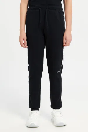 Senior Boys Black Stripe Active Pants