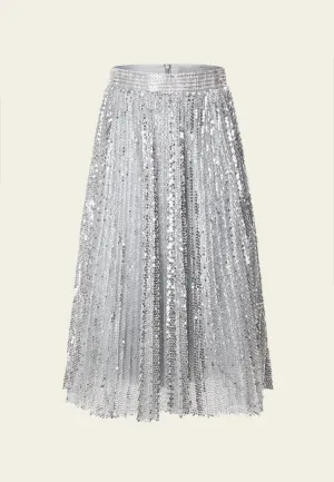 Silver Sequin Midi Skirt