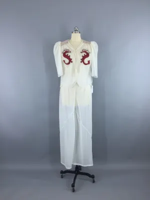 Vintage 1930s Pajamas Set / Embroidered Dragons